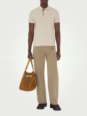 148 BURBERRY Men's Pique Slim Fit Cotton Polo - Cream, Sz XXL
